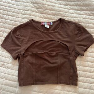 Urban Outfitters Brown Cut-Out Crop T-Shirt
